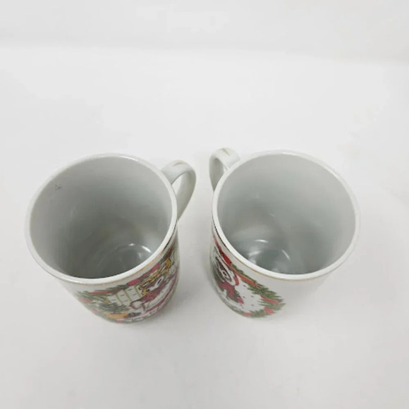 Vintage Pair Two George Good Merry Christmas Mouse Tea Cups Holiday Japan Mugs - Picture 4 of 7
